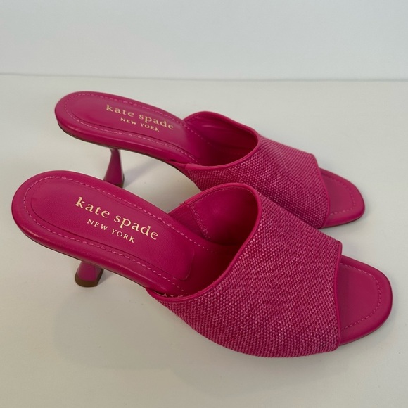 Kate Spade Malibu Raffia Pink Leather Slide Kitten Heels - Picture 5 of 7